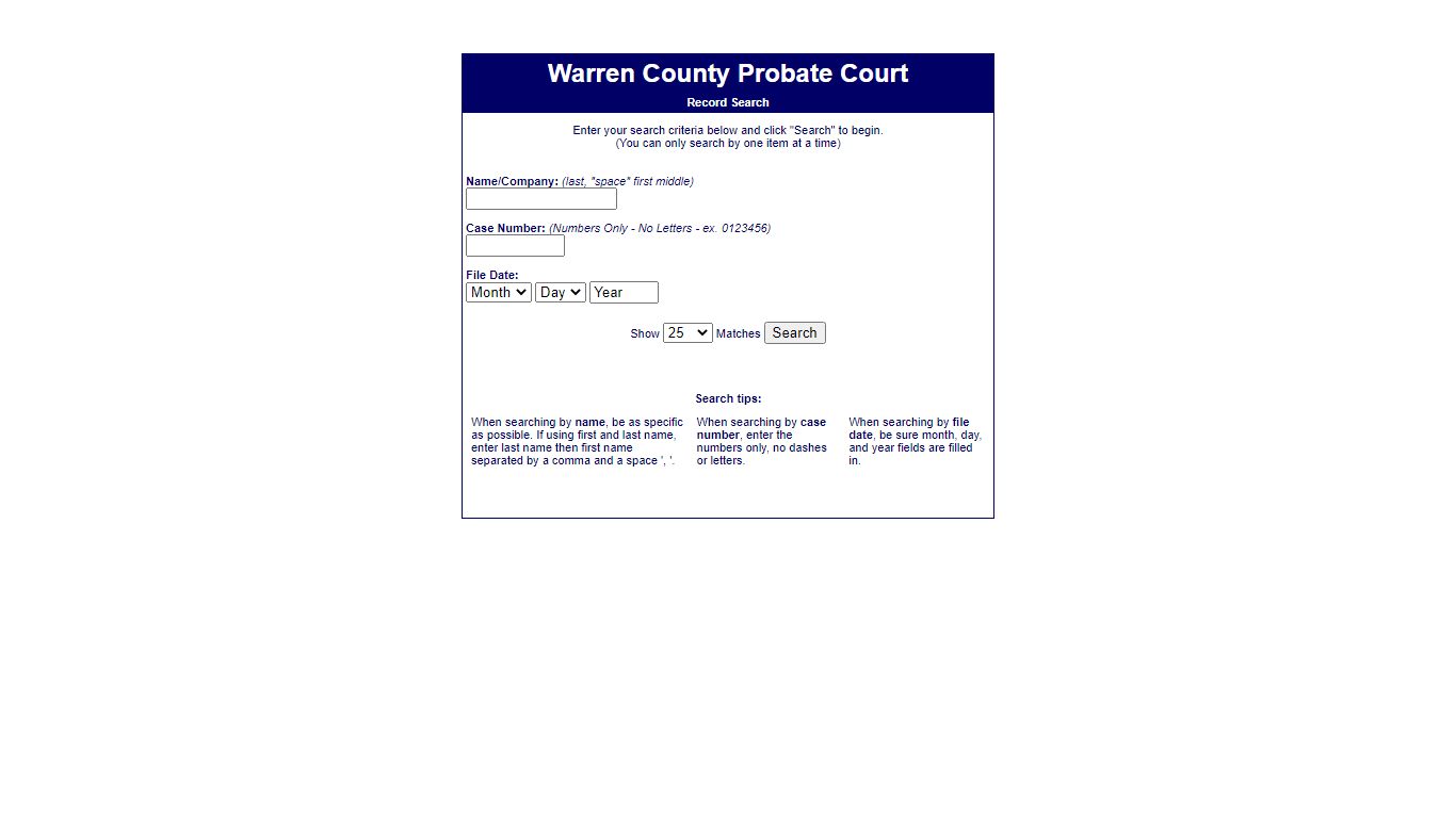 Warren County Probate Court - Record Search